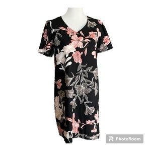 Nicole Miller Floral Short Sleeve Linen Blend Dress Size S